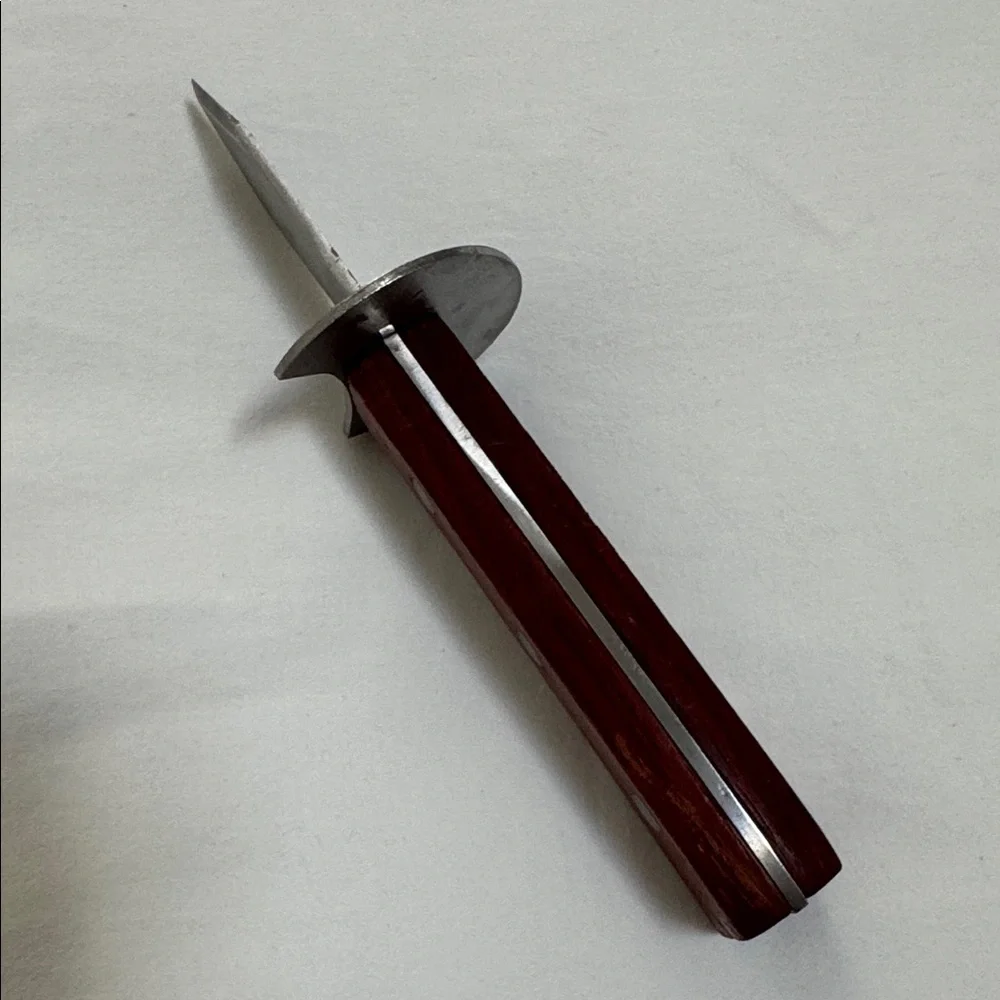 OYSTER DAGGER SHUCKER SHELLFISH KNIFE FullTang Stainless Steel Wood Red Brown 7”